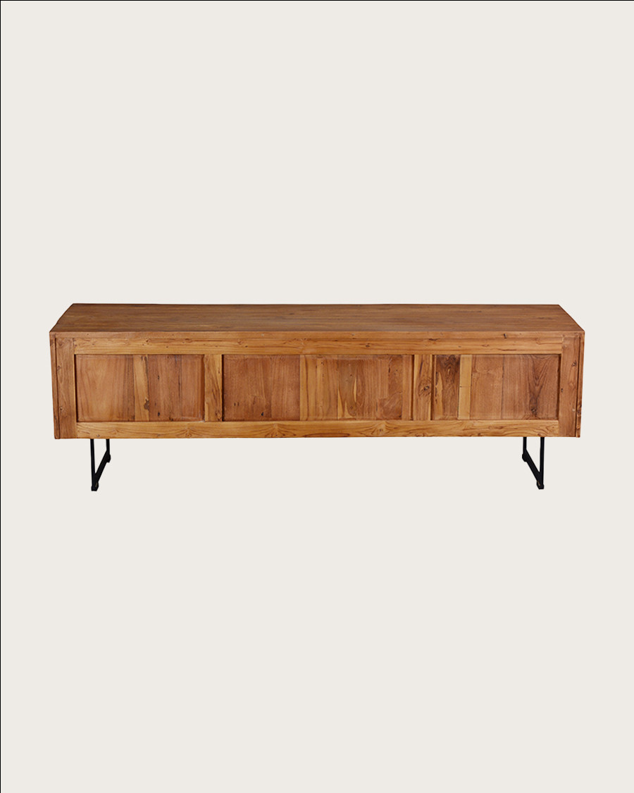 Kappa - Meuble TV industriel en teck recyclé avec motif chevron et métal 160 cm