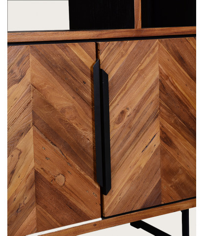 Kappa - Petite bibliothèque industrielle en teck maffis recyclé avec motif chevron 100 cm