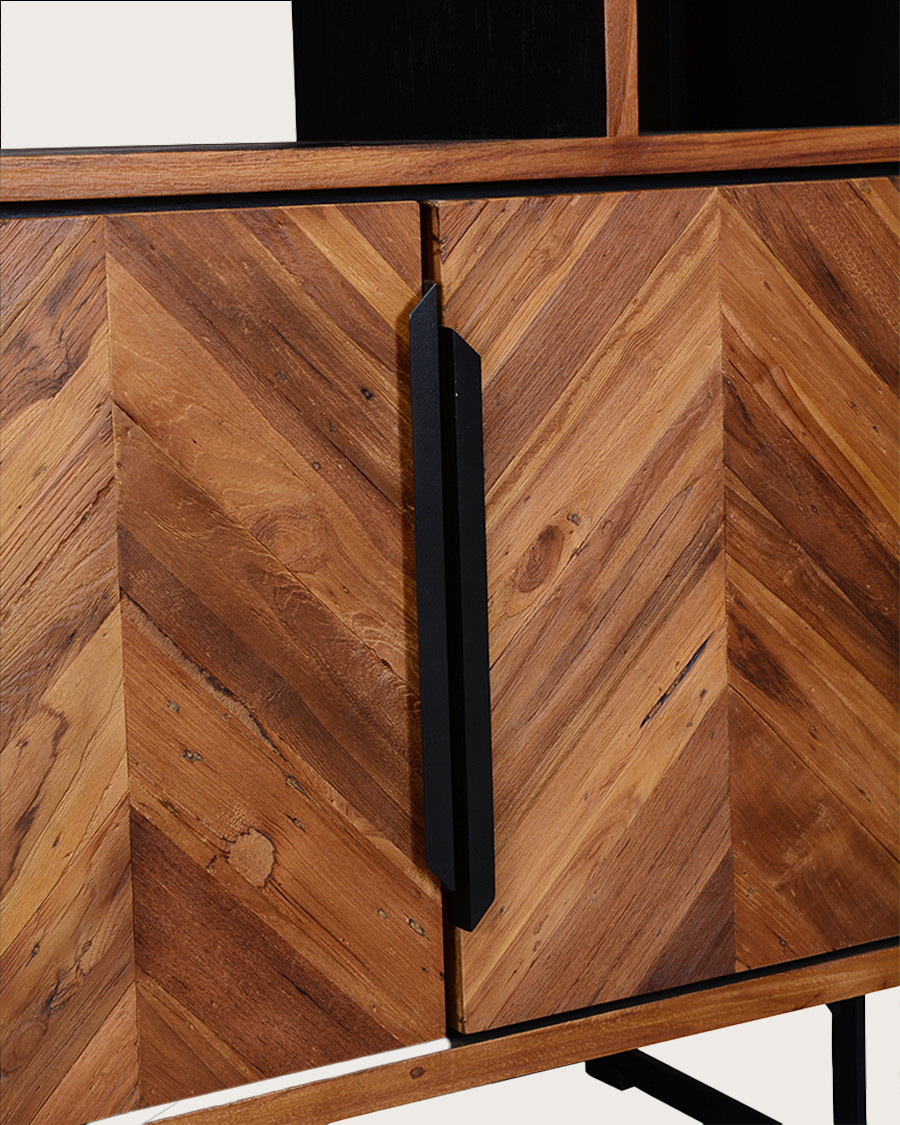 Kappa - Petite bibliothèque industrielle en teck maffis recyclé avec motif chevron 100 cm