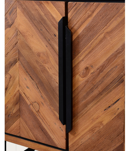 Kappa - Petite bibliothèque industrielle en teck maffis recyclé avec motif chevron 100 cm