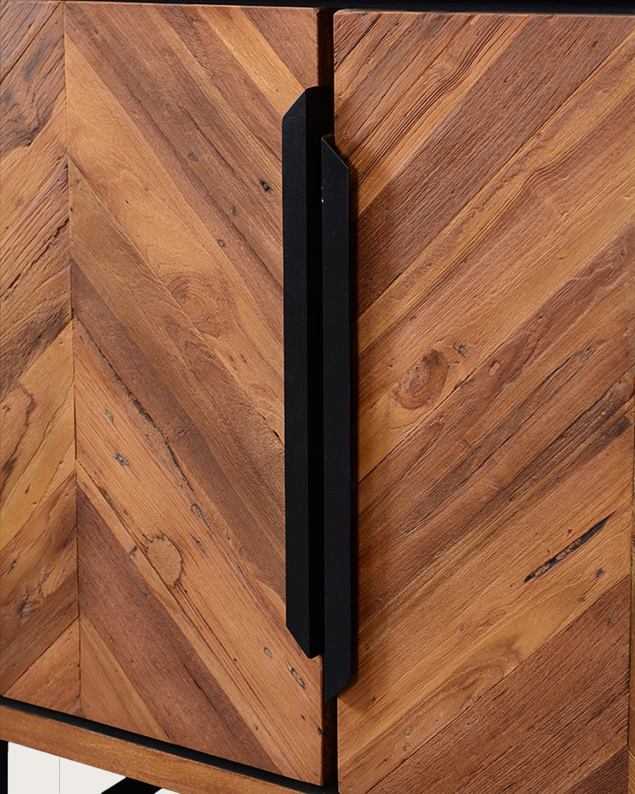 Kappa - Petite bibliothèque industrielle en teck maffis recyclé avec motif chevron 100 cm