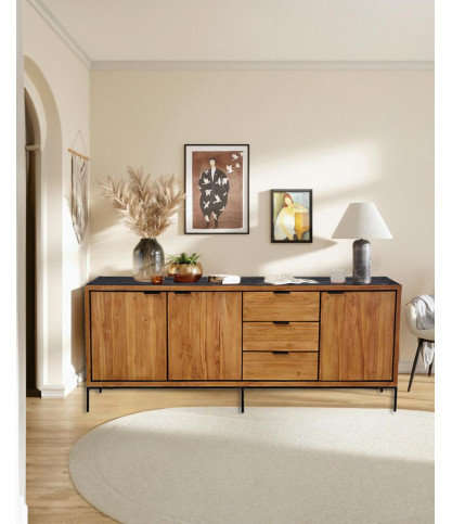 Indra grand - Grand buffet bas en teck recyclé bicolore 200 cm