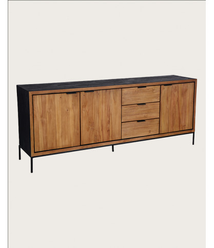 Indra grand - Grand buffet bas en teck recyclé bicolore 200 cm