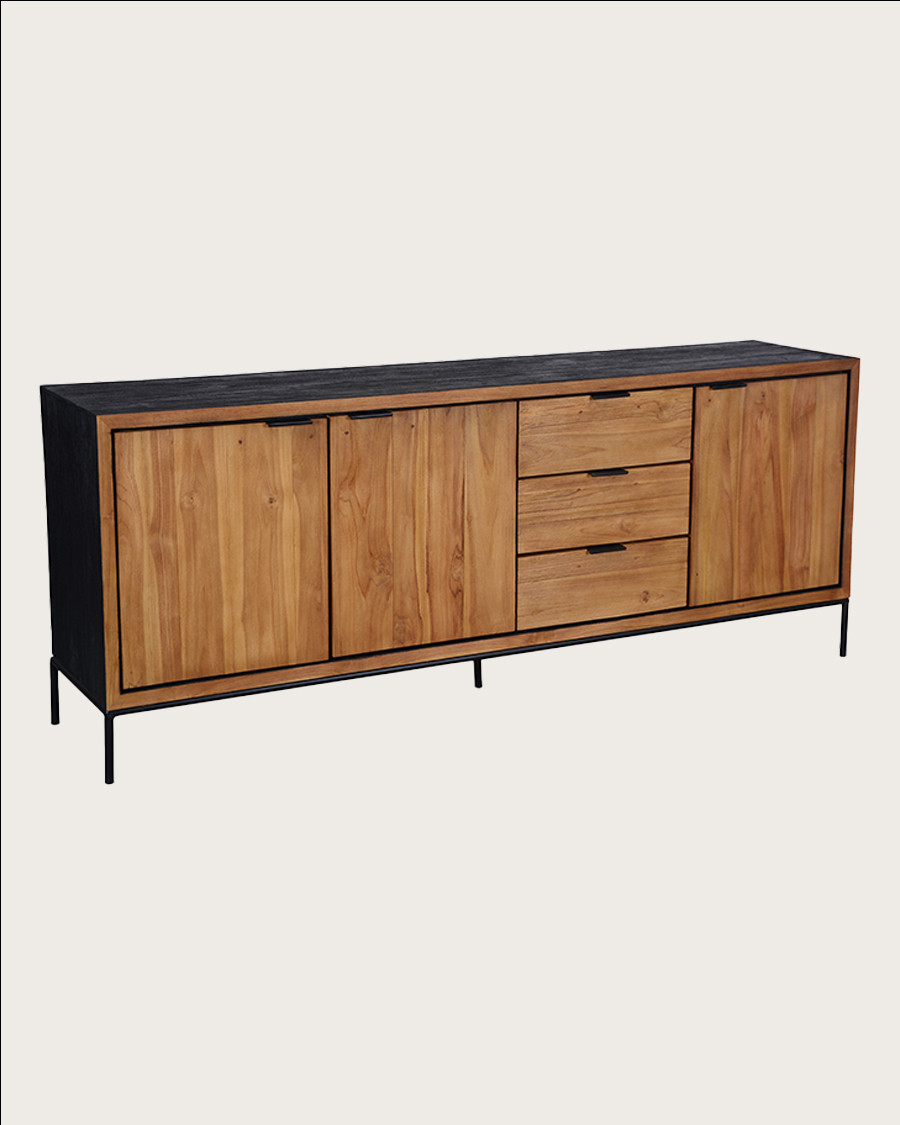 Indra grand - Grand buffet bas en teck recyclé bicolore 200 cm