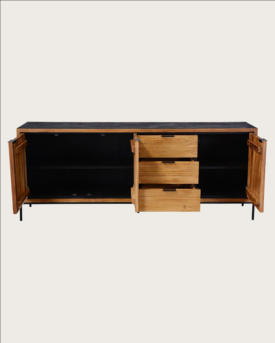 Indra grand - Grand buffet bas en teck recyclé bicolore 200 cm
