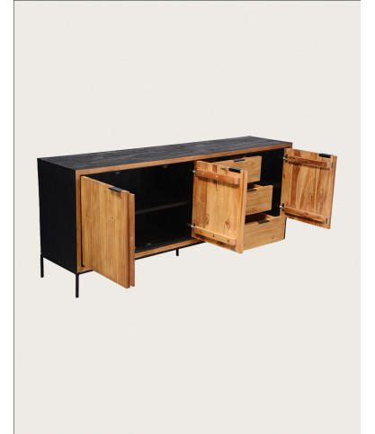 Indra grand - Grand buffet bas en teck recyclé bicolore 200 cm