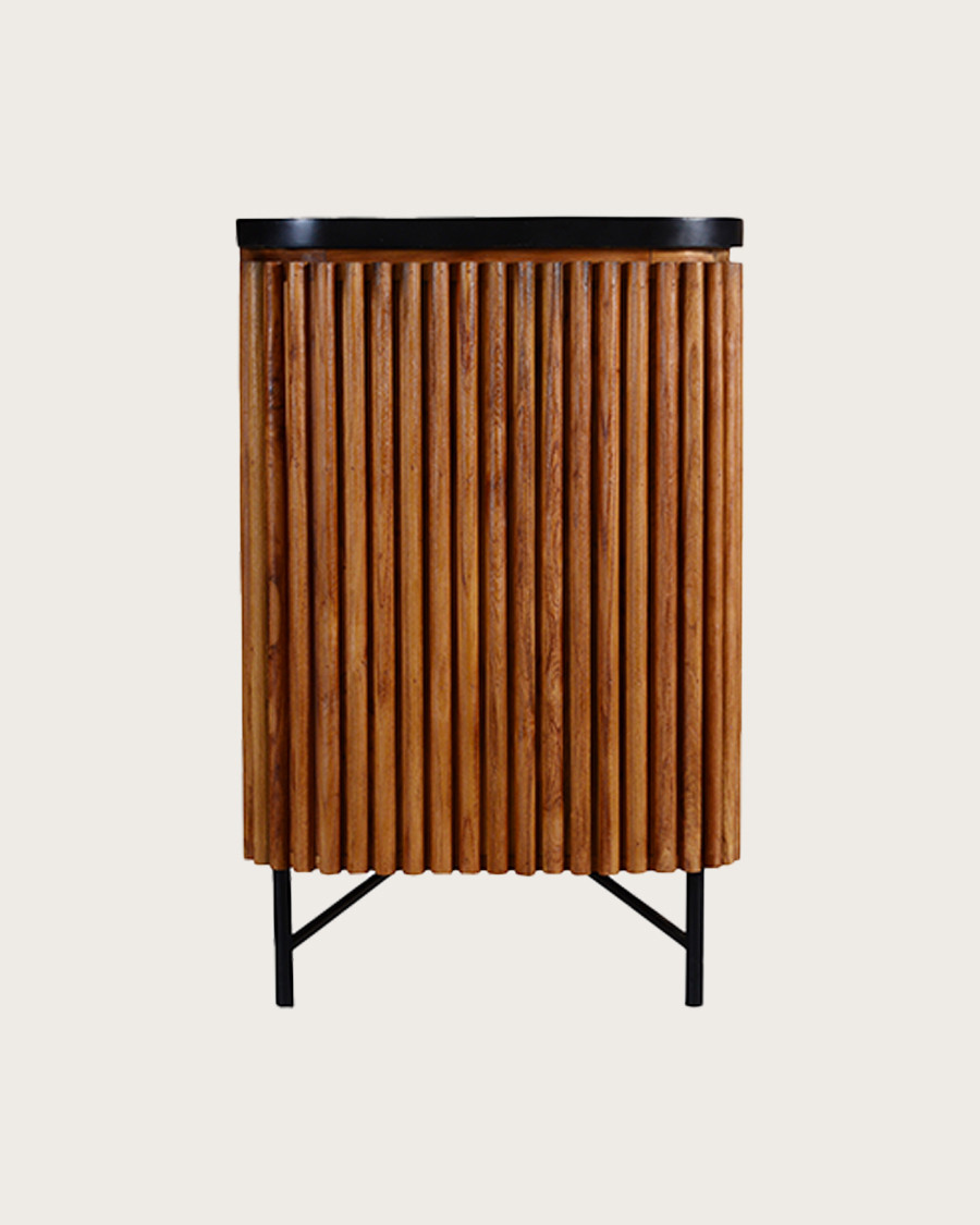 Haussman - Buffet rétro en bois de teck recyclé et plateau laqué noir