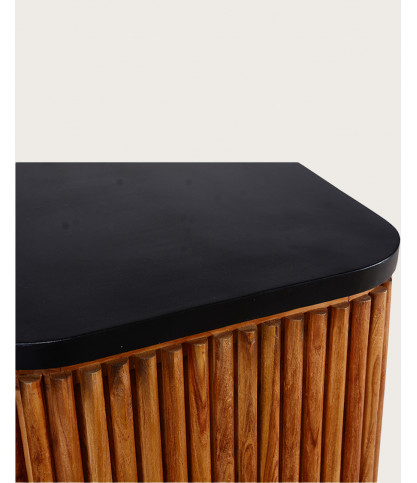 Haussman - Buffet rétro en bois de teck recyclé et plateau laqué noir