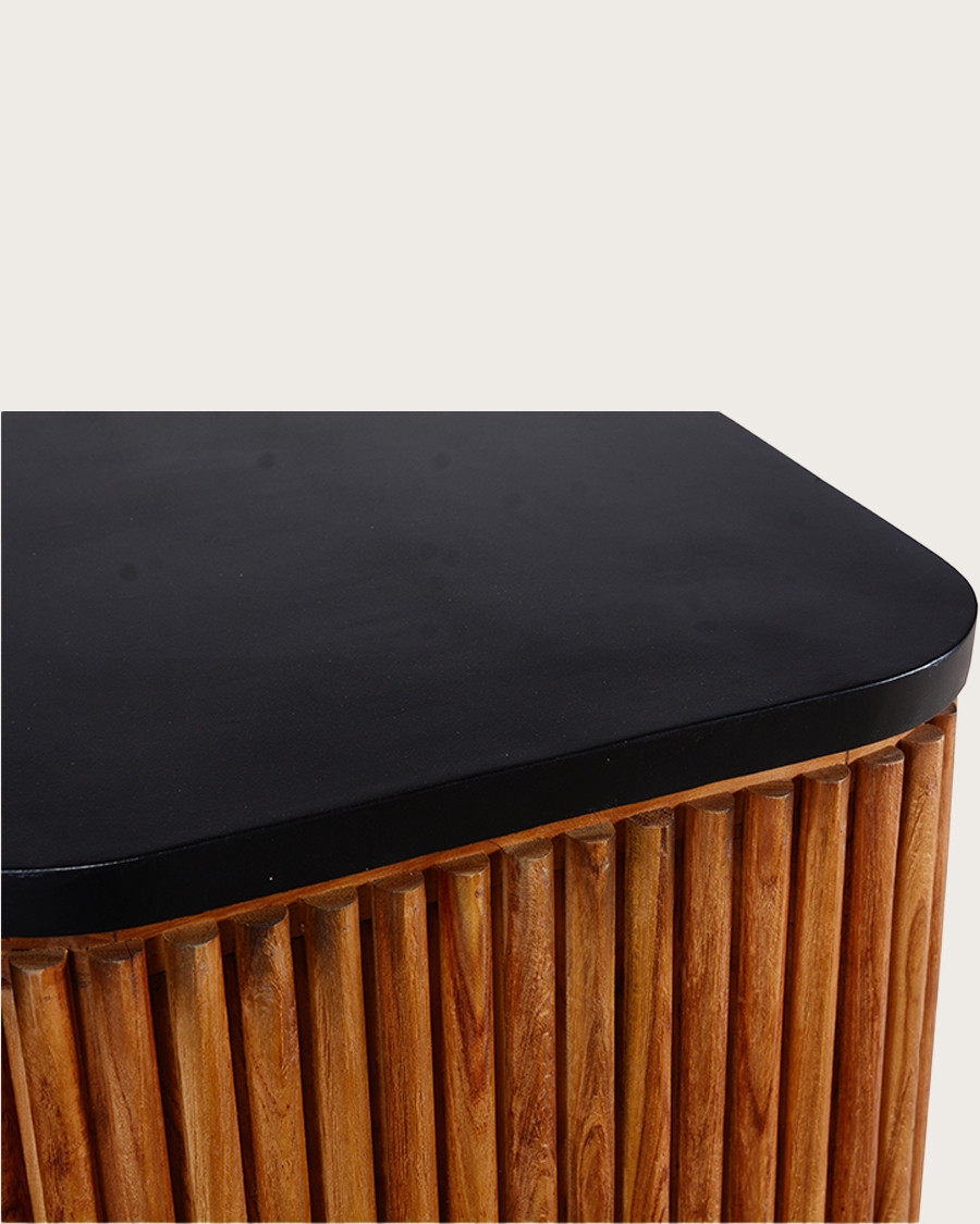 Haussman - Buffet rétro en bois de teck recyclé et plateau laqué noir