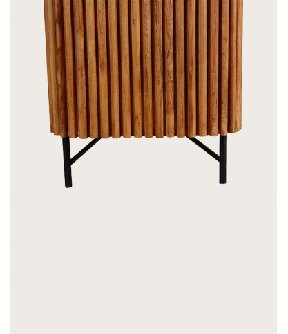 Haussman - Buffet rétro en bois de teck recyclé et plateau laqué noir