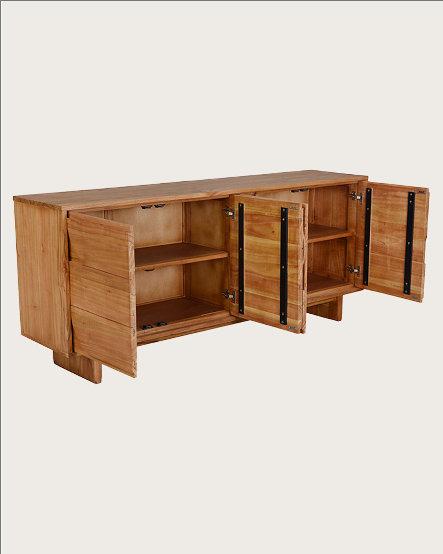 Dinda - Grand Buffet bas en bois massif de mendi 200 cm