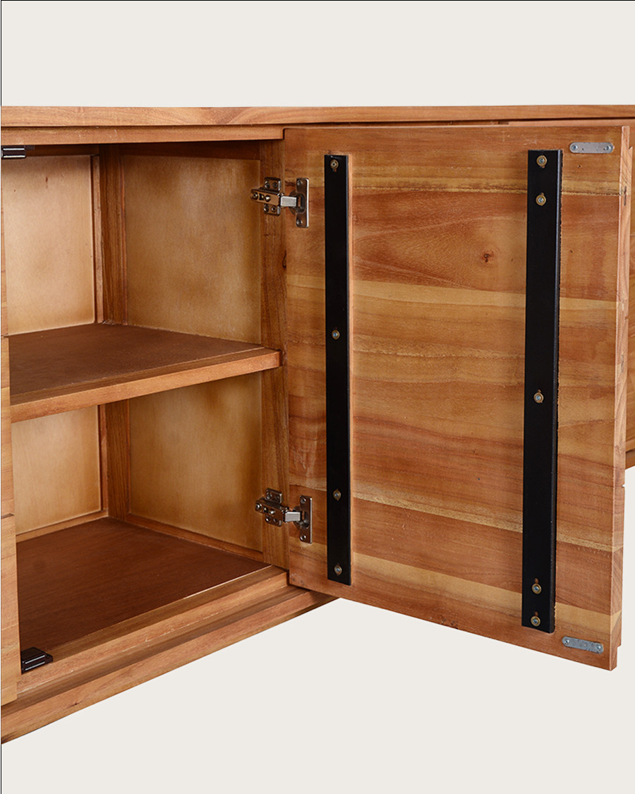 Dinda - Grand Buffet bas en bois massif de mendi 200 cm