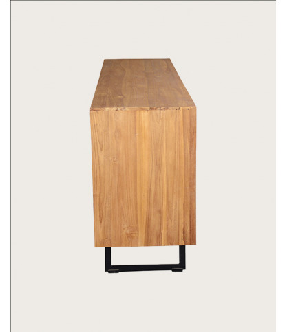 Kappa - Grand Buffet bas en teck recyclé avec motif chevron et métal 200 cm