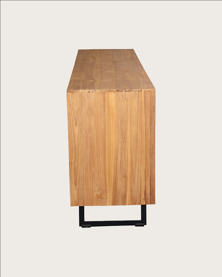 Kappa - Grand Buffet bas en teck recyclé avec motif chevron et métal 200 cm