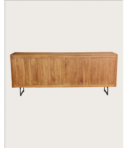 Kappa - Grand Buffet bas en teck recyclé avec motif chevron et métal 200 cm