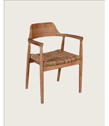 Zaha - Chaise en teck massif et paille