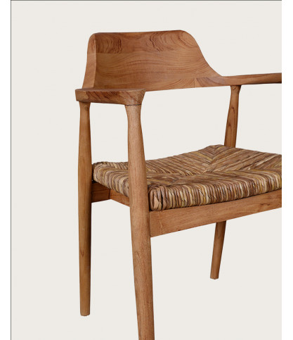 Zaha - Chaise en teck massif et paille