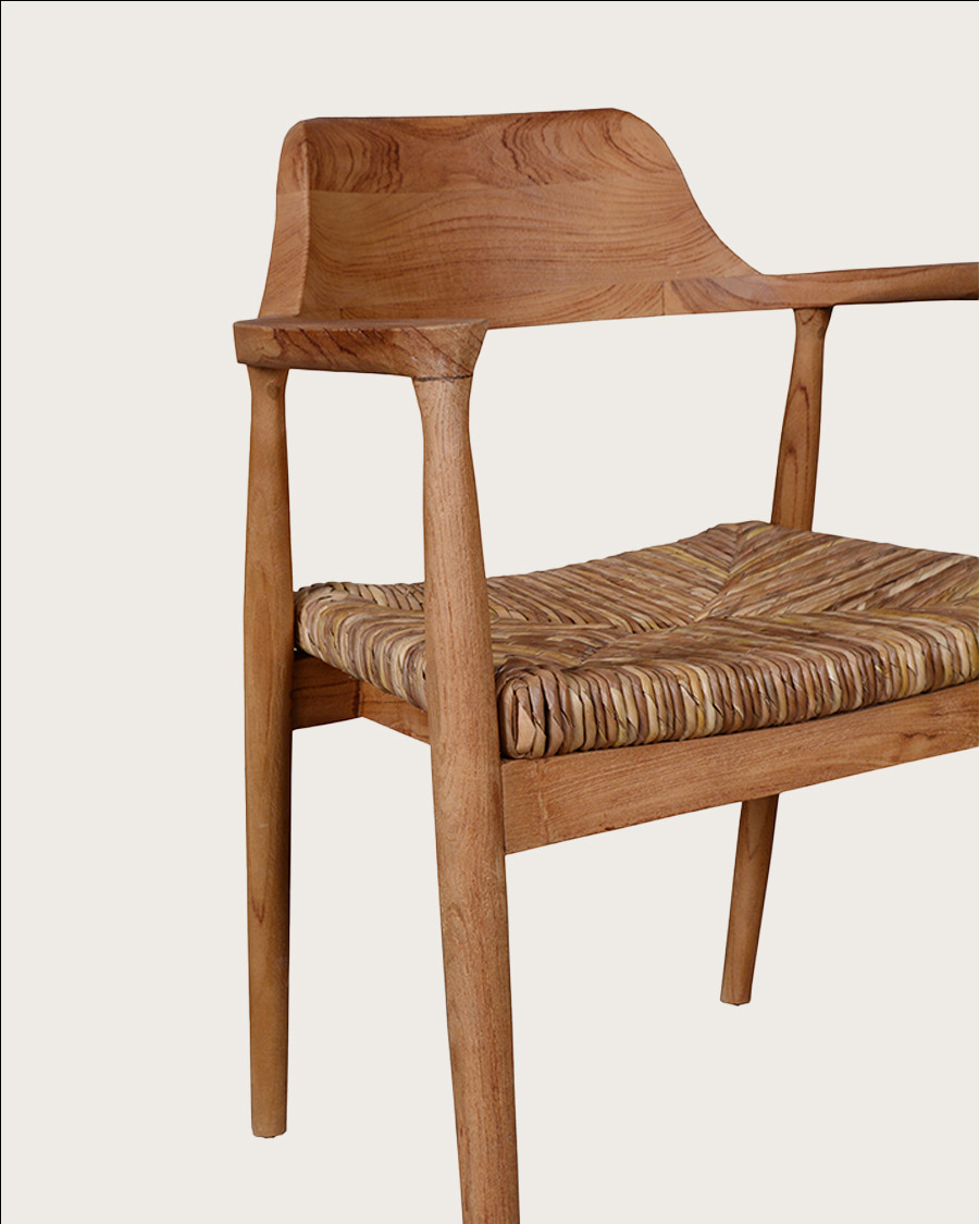 Zaha - Chaise en teck massif et paille