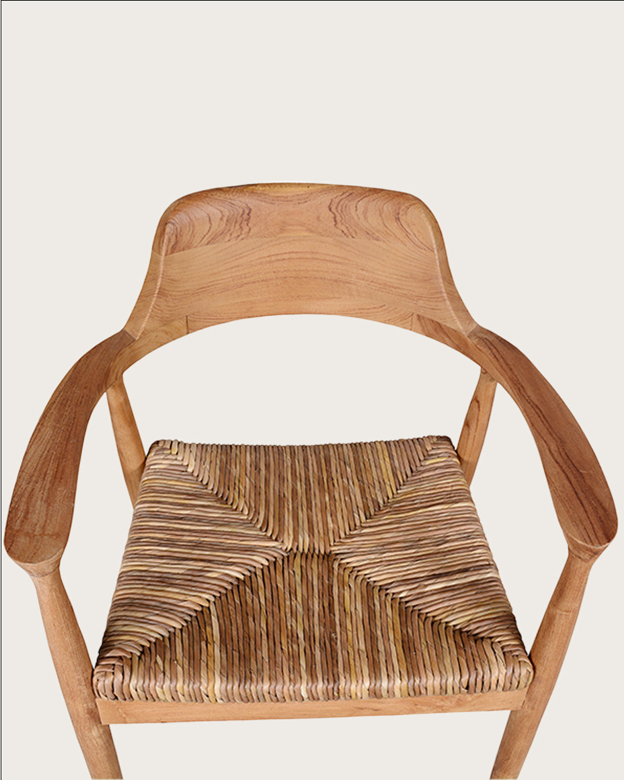 Zaha - Chaise en teck massif et paille