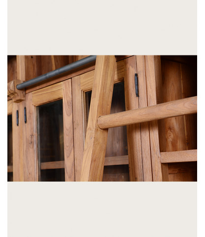 Annisa - Bibliothèque en bois massif de teck recyclé 250 cm