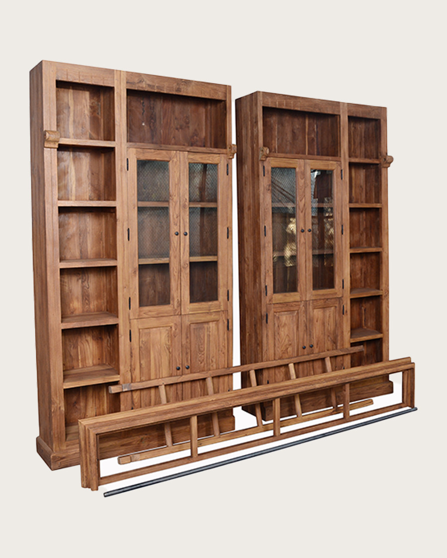 Annisa - Bibliothèque en bois massif de teck recyclé 250 cm