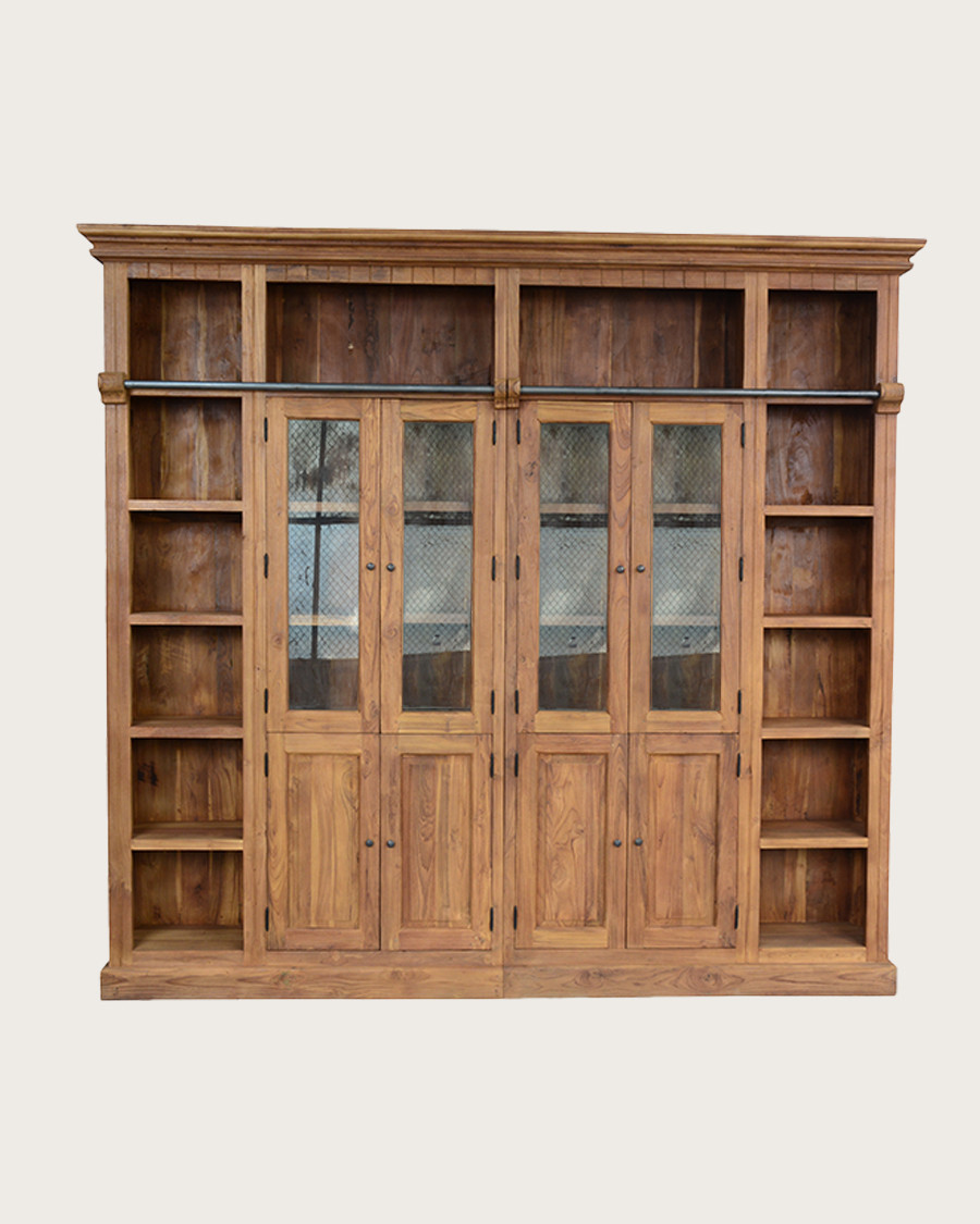 Annisa - Bibliothèque en bois massif de teck recyclé 250 cm