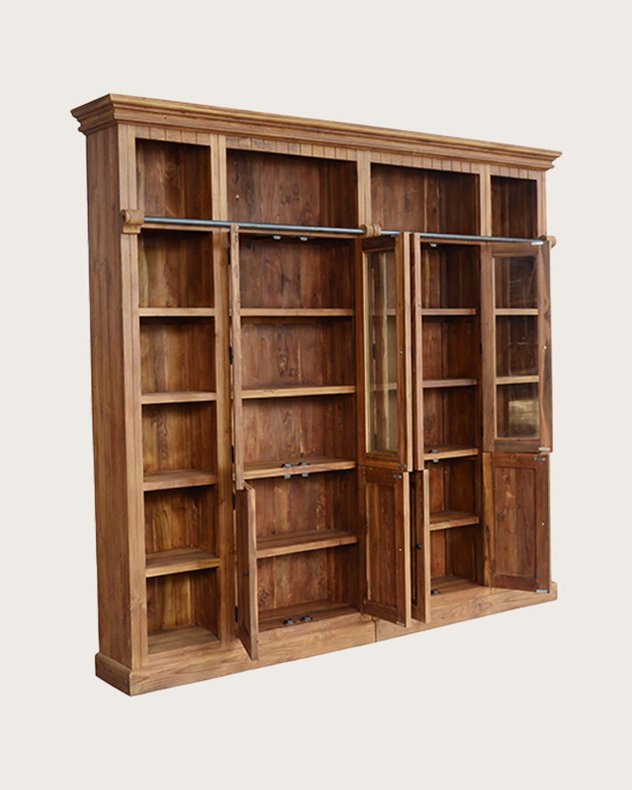 Annisa - Bibliothèque en bois massif de teck recyclé 250 cm