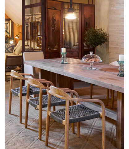 Kima - Chaise en teck massif et corde beige