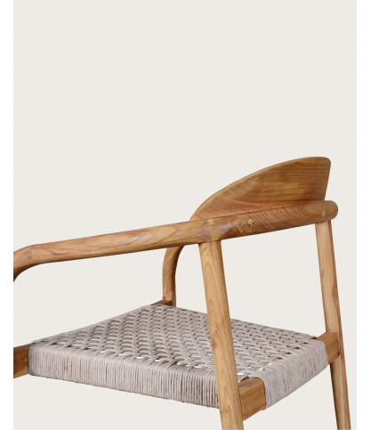 Kima - Chaise en teck massif et corde beige