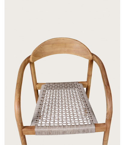 Kima - Chaise en teck massif et corde beige