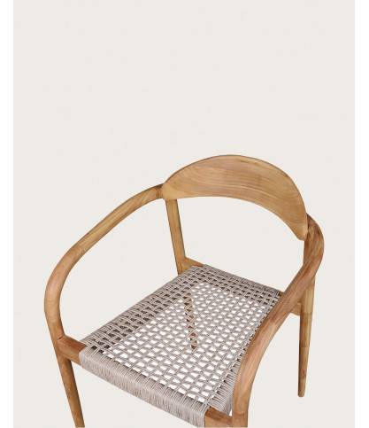 Kima - Chaise en teck massif et corde beige
