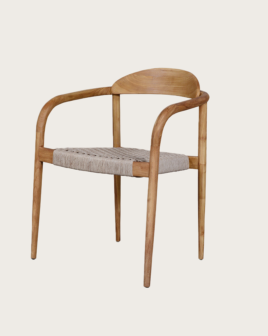 Kima - Chaise en teck massif et corde beige