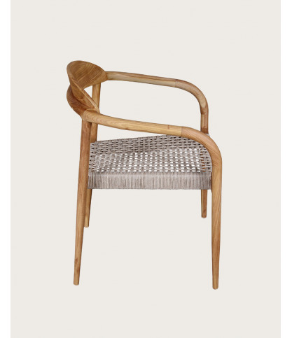 Kima - Chaise en teck massif et corde beige