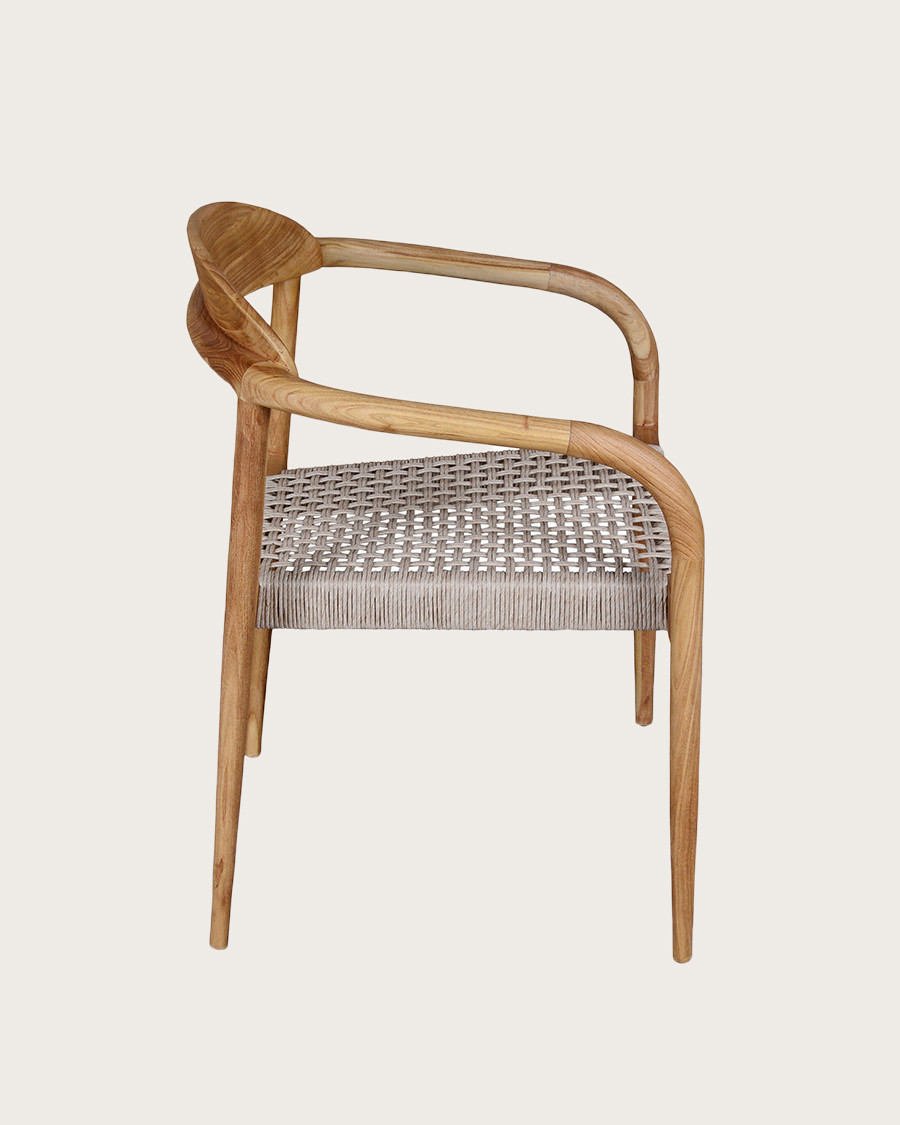 Kima - Chaise en teck massif et corde beige