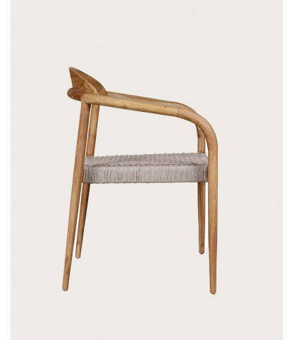 Kima - Chaise en teck massif et corde beige
