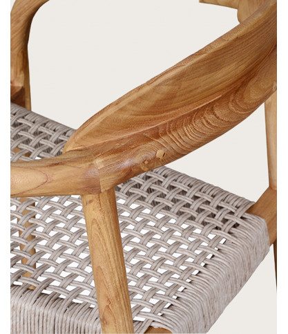 Kima - Chaise en teck massif et corde beige