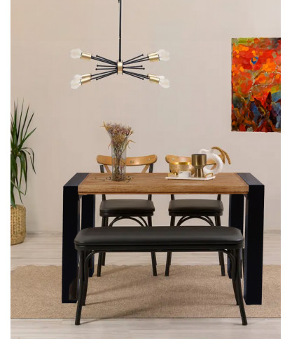 Arche - Table repas carrée en teck massif et métal L130 cm 8 pers.