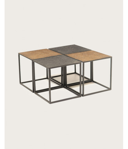 Domino - Table basse carrée en métal bicolore noir et doré