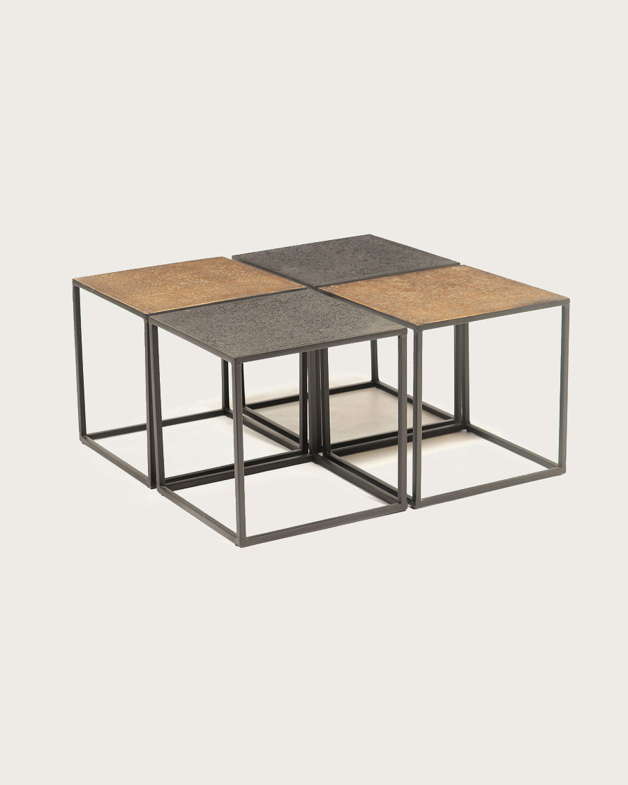 Domino - Table basse carrée en métal bicolore noir et doré