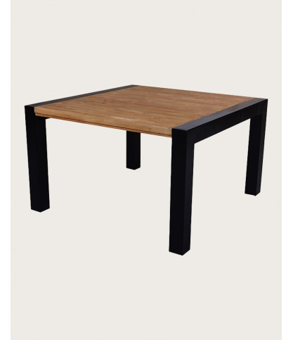 Arche - Table repas carrée en teck massif et métal L130 cm 8 pers.