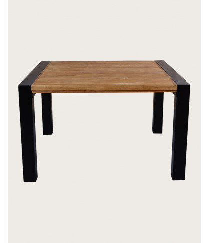 Arche - Table repas carrée en teck massif et métal L130 cm 8 pers.