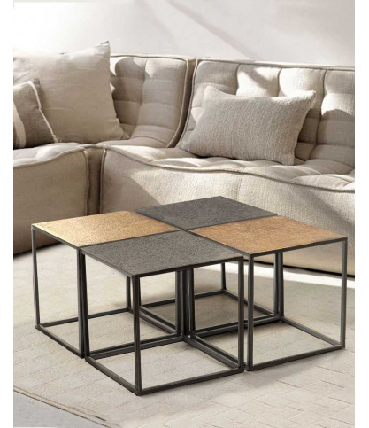 Domino - Table basse carrée en métal bicolore noir et doré