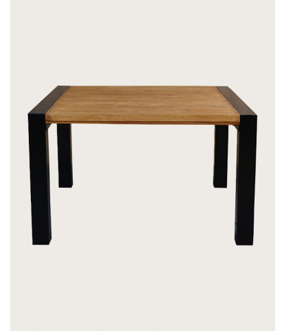 Arche - Table repas carrée en teck massif et métal L130 cm 8 pers.