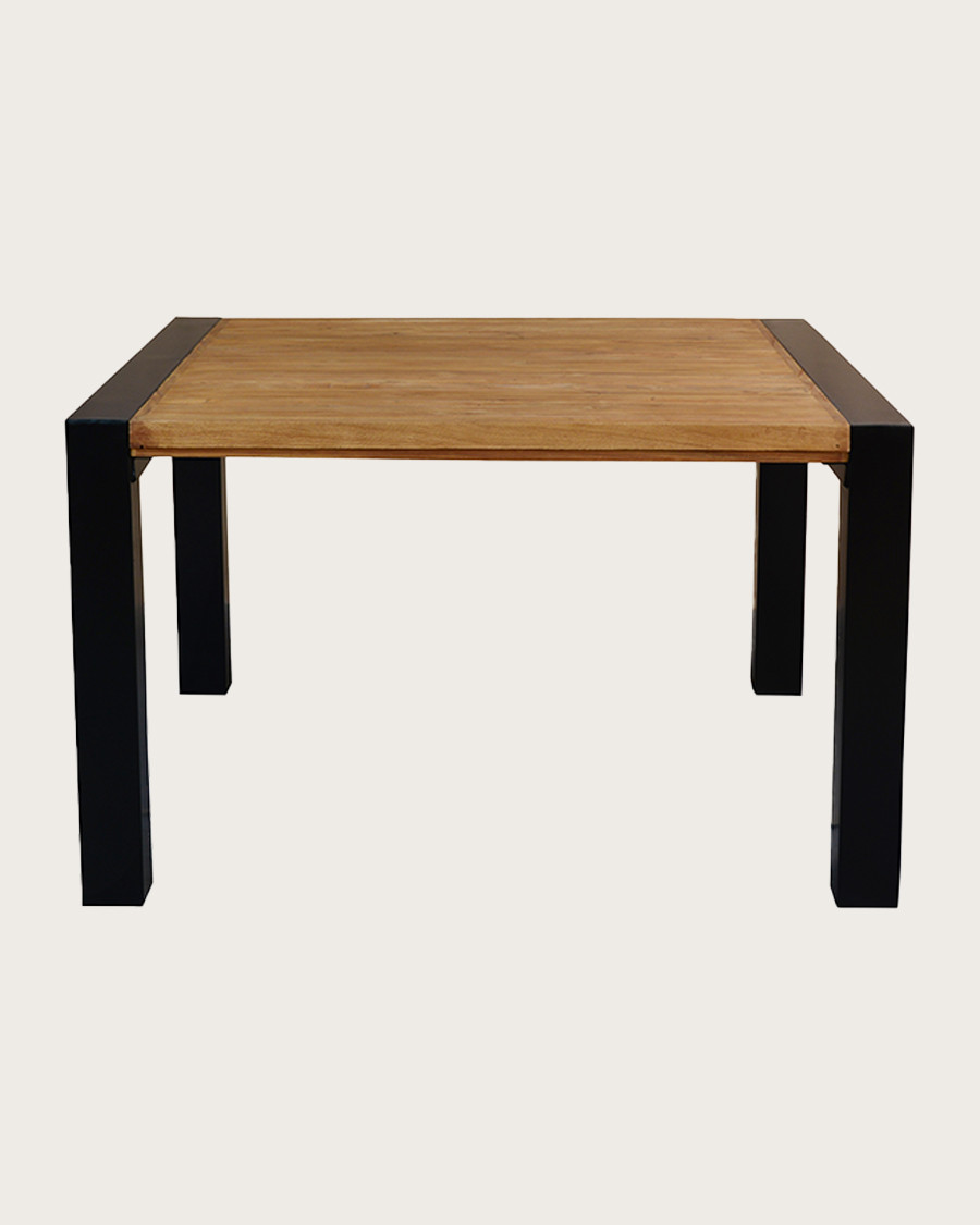 Arche - Table repas carrée en teck massif et métal L130 cm 8 pers.