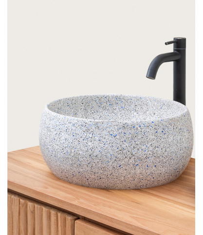 Lava - Vasque marbre terrazzo premium blanc avec du gris et du bleu