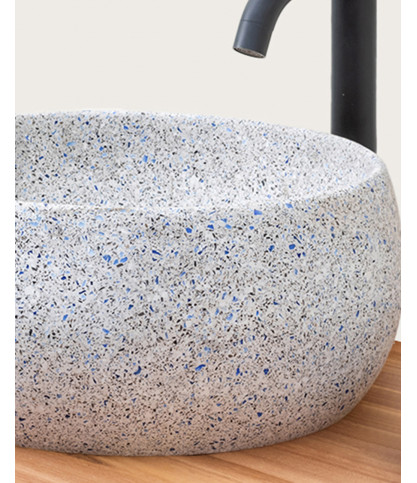 Lava - Vasque marbre terrazzo premium blanc avec du gris et du bleu