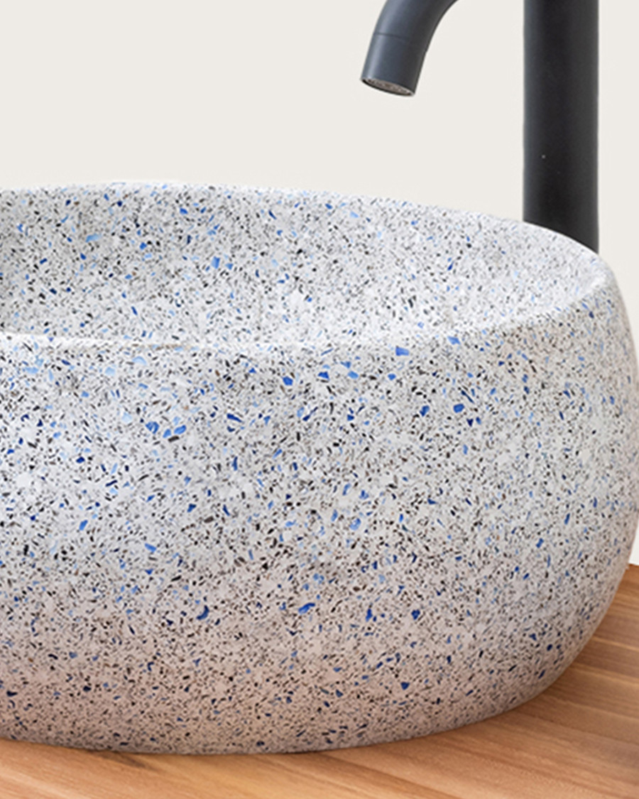 Lava - Vasque marbre terrazzo premium blanc avec du gris et du bleu