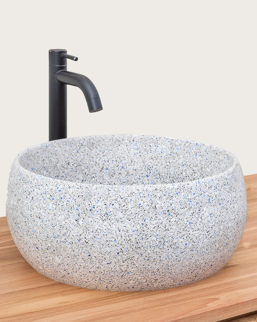 Lava - Vasque marbre terrazzo premium blanc avec du gris et du bleu