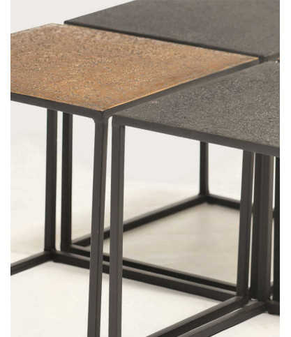 Domino - Table basse carrée en métal bicolore noir et doré