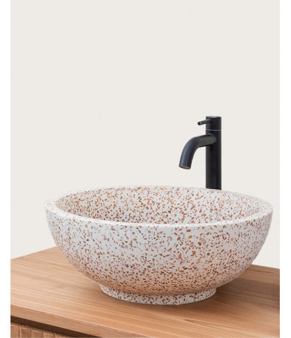 Volco - Vasque marbre terrazzo premium blanc  et marron